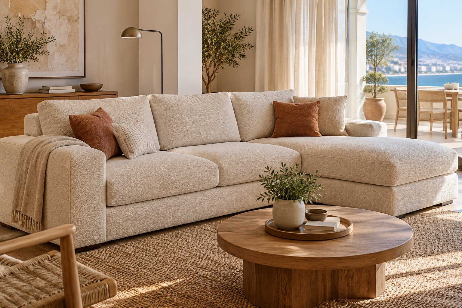 Limpieza de chaise longue de tela crema a domicilio en Málaga